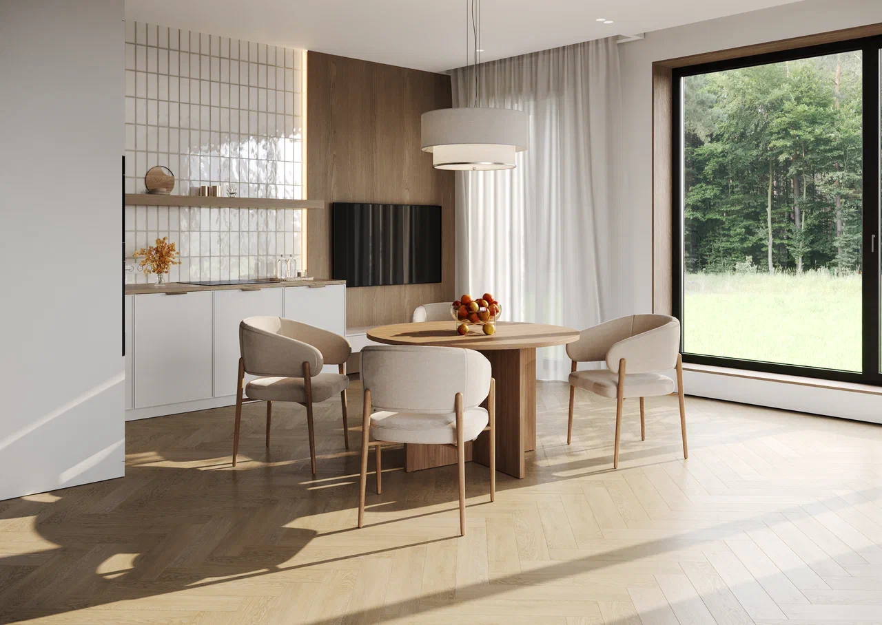 Кварцвиниловый SPC ламинат Home Expert Parquet Дуб Летний 33-3004 венгерская елка 615×123×3,5 фото в интерьере